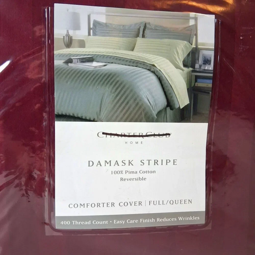 Damask Charter Solid Club Comforter Cover Pima Cotton Full/Queen Red Berry